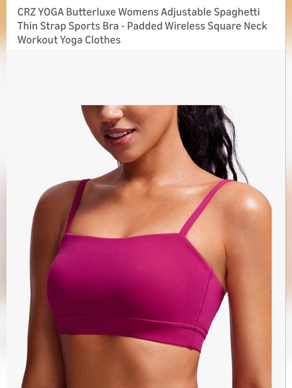 CRZ YOGA Butterluxe Thin-Strap Square-Neck Sports Bralette - Fuchsia